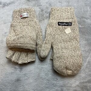 RefrigiWear Fingerless Gloves Foldover Mittens Unisex Oatmeal Wool Blend Lined